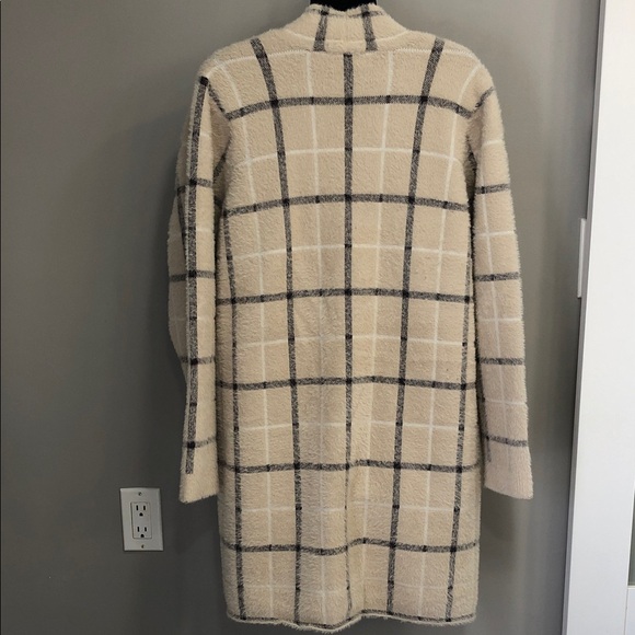 Cyrus Longline Sweater Coat | Cream & Brown Windowpane Plaid | Size 1X - Picture 7 of 13